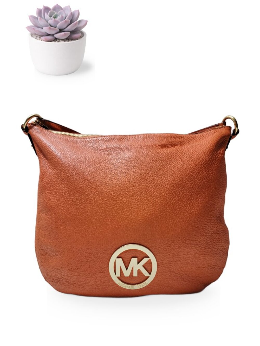 Michael Kors Fulton Large Hobo Orange Pebbled Leather Shoulder Bag Soft Purse